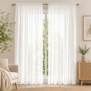 Rideaux Voilage Filet Blanc – Lot de 2 Pièces avec Ourlet pour Tringle – Décoration Fenêtre