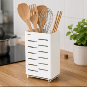Porte-Ustensiles de Cuisine Blanc – Organisateur pour Couverts, Spatules, Cuillères et Accessoires