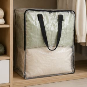 Sac de Rangement Transparent Grande Capacité avec Fermeture Éclair et Poignées – Couettes, Vêtements et Linge